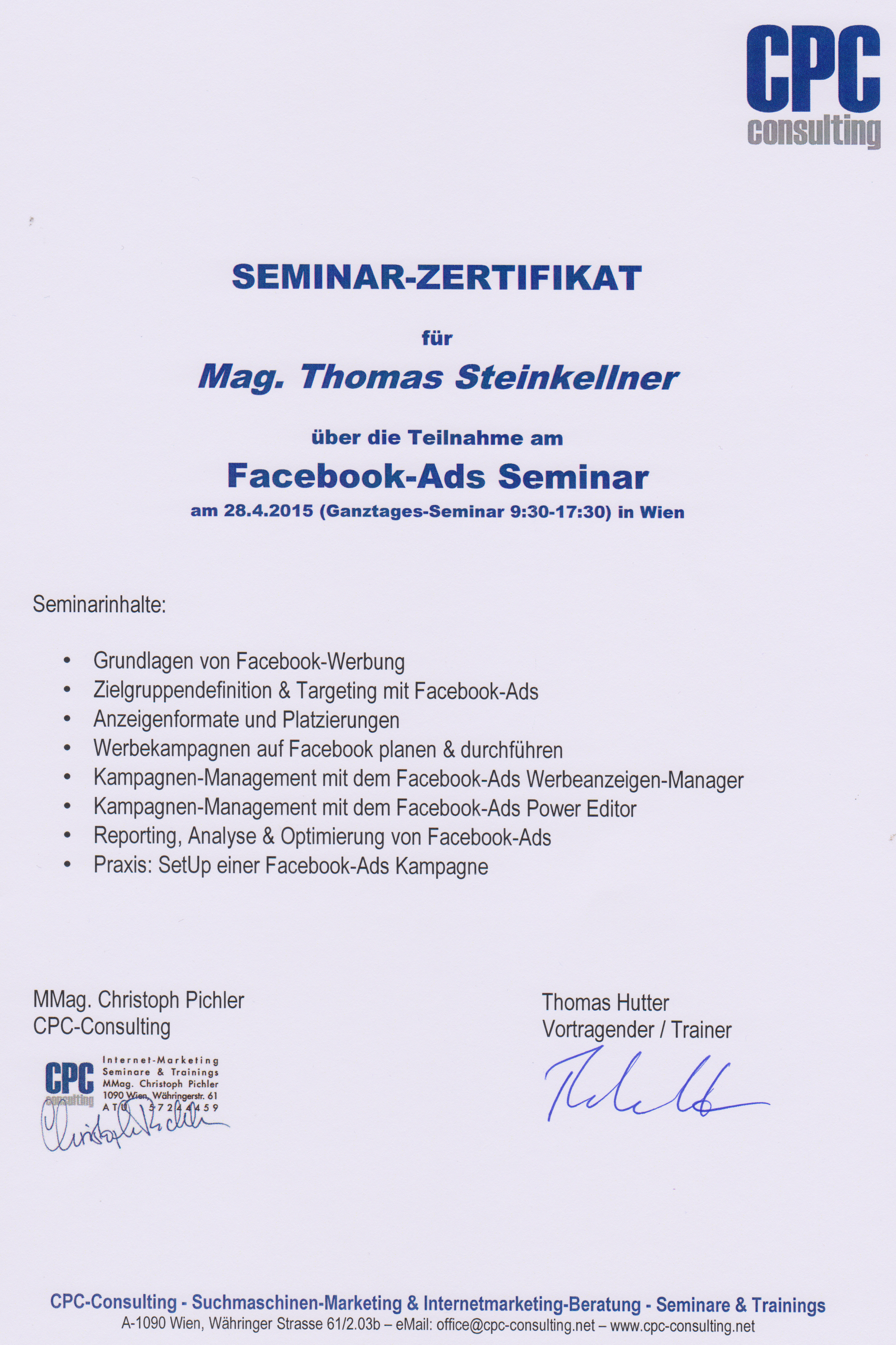 Facebook Ads Seminar by Thomas Hutter