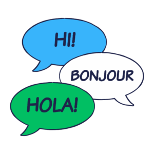 "Hallo" auf drei verschiedenen Sprachen und Sprachendiversität darzustellen